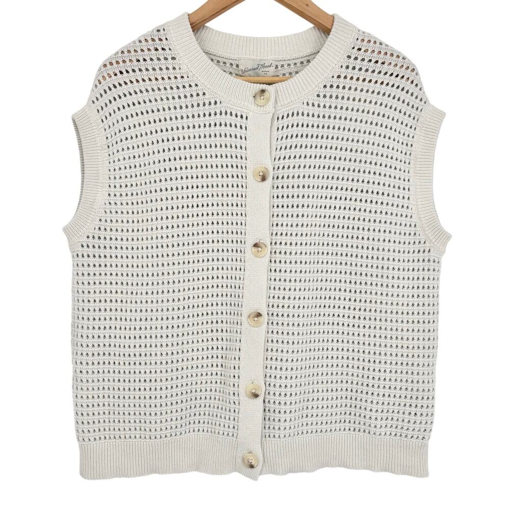 Universal Thread White Crochet Knit Sweater Shirt Size M